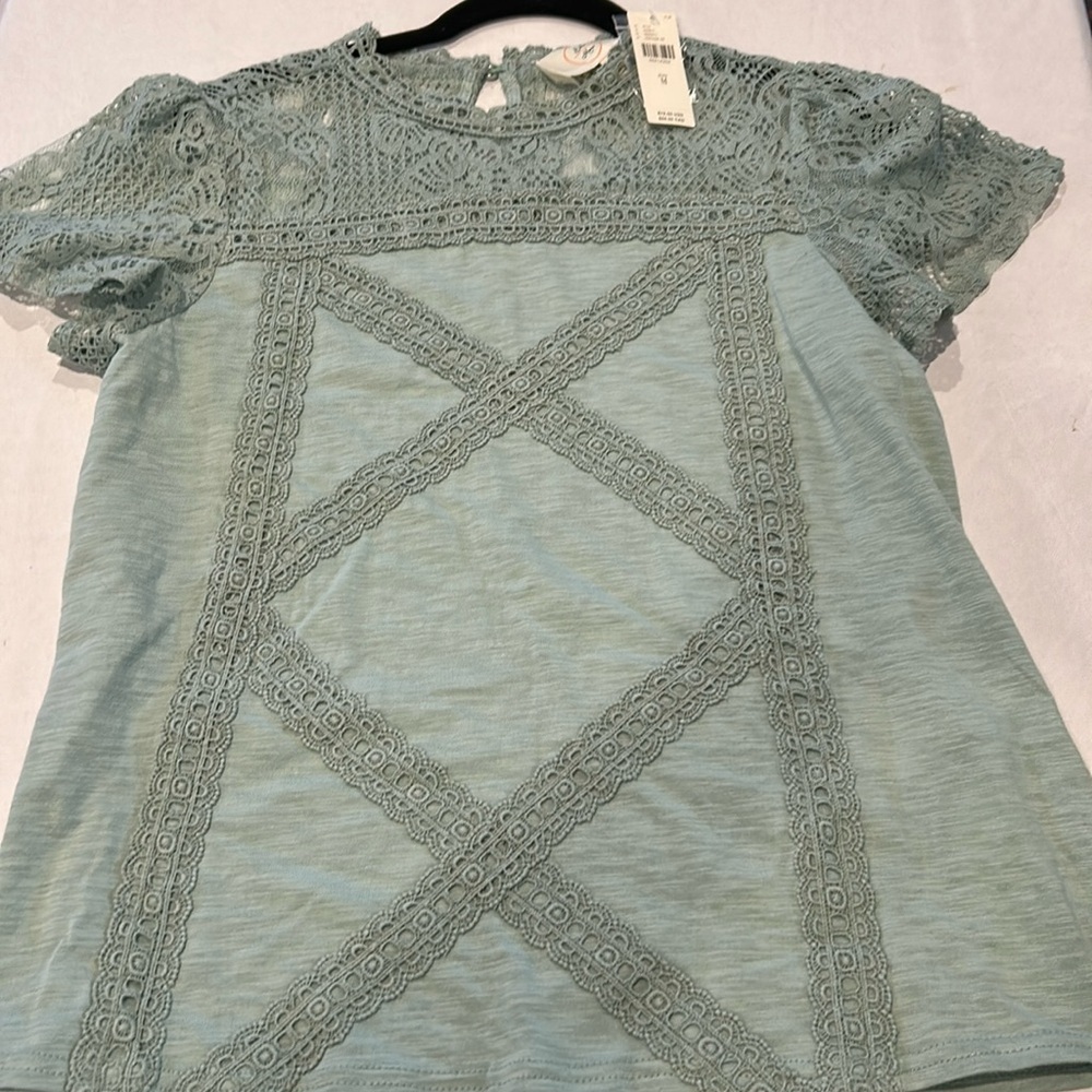 Anthropologie Ella Mara Boho Lace Size Medium Top Turquoise New - Picture 7 of 7